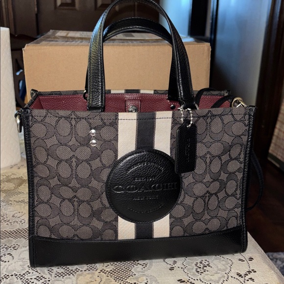 Coach Handbags - COACH DEMPSEY signature monogram black gray satchel/crossbody